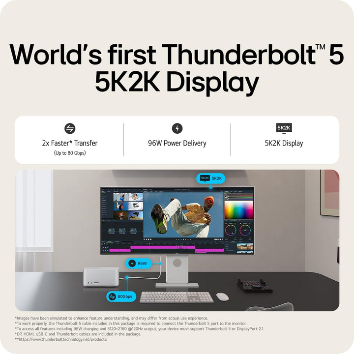 LG UltraFine Monitor 40U990A - Curved UltraWide 5K2K (5120 x 2160p) Nano IPS Black 40 Inch, 120Hz, 5ms, DCI-P3 99%, HDR 600, FreeSync Premium, Speakers, Thunderbolt 5, HDMI 2.1, DP2.1, White