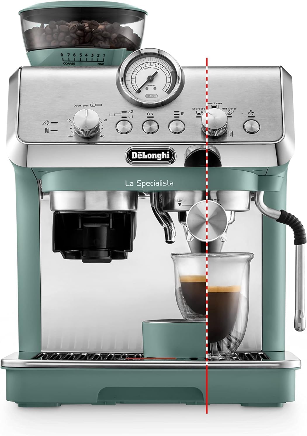 De'Longhi La Specialista Arte EC9155.GR, Barista Pump Espresso Machine, Bean to Cup Coffee and Cappuccino Maker, 8 Grinding Settings, MyLatte Art Frothing Wand, 1550W, Green