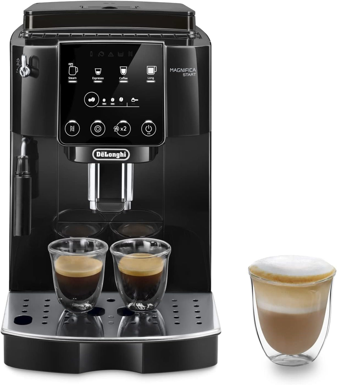 De'Longhi Magnifica ECAM222.20.B, Automatic Coffee Machine with Milk Nozzle, Bean to Cup Espresso Machine with 4 One-Touch Recipes, Soft-Touch Control Panel, 1450W, Black