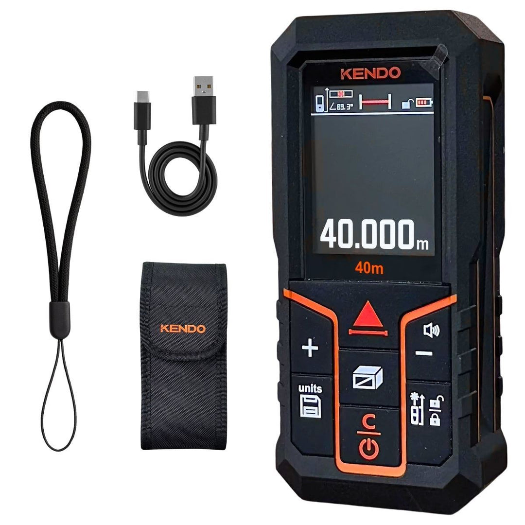 Kendo 40m Laser Distance Meter with Rechargeable Battery &amp; LCD Display