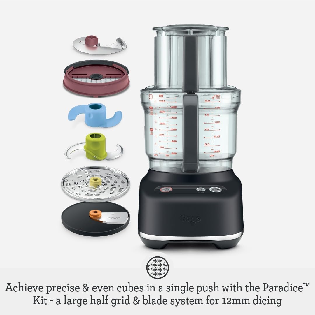 Sage - The Paradice 9 Food Processor - With Dicing Kit, S-blade, Reversible Shredder, Adjustable Slicer & Dough Blade, Brushed Stainless Steel