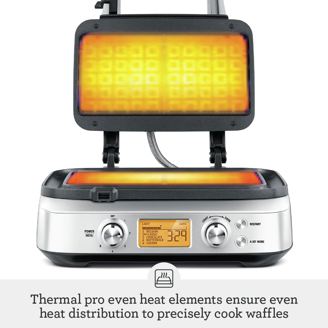Sage - The Smart Waffle Pro - 2-Slice Waffle Maker with LCD Display - Belgian, Classic, Chocolate, Buttermilk & Custom Settings - Brushed Stainless Steel