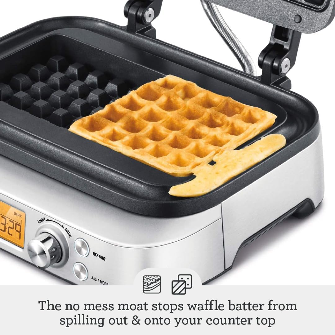 Sage - The Smart Waffle Pro - 2-Slice Waffle Maker with LCD Display - Belgian, Classic, Chocolate, Buttermilk & Custom Settings - Brushed Stainless Steel