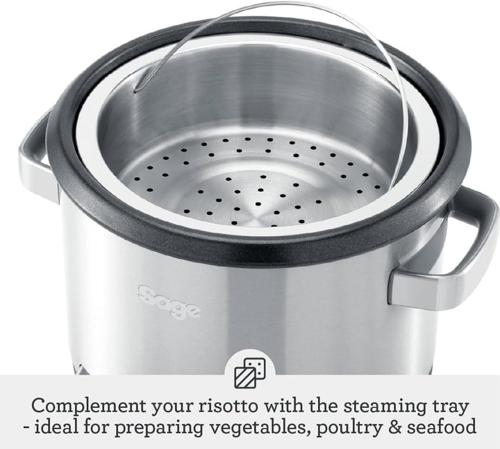 Sage - The Risotto Plus - Multi Cooker with Stir Free Risotto - Sauté, Rice, Steam, Sear, Slow Cook Low/High & Auto Keep Warm Functionality - Brushed Stainless Steel