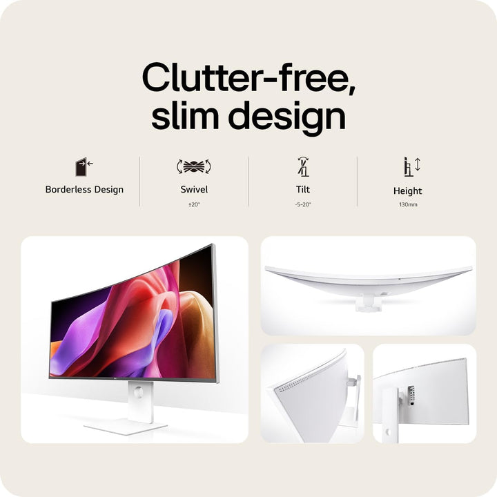 LG UltraFine Monitor 40U990A - Curved UltraWide 5K2K (5120 x 2160p) Nano IPS Black 40 Inch, 120Hz, 5ms, DCI-P3 99%, HDR 600, FreeSync Premium, Speakers, Thunderbolt 5, HDMI 2.1, DP2.1, White