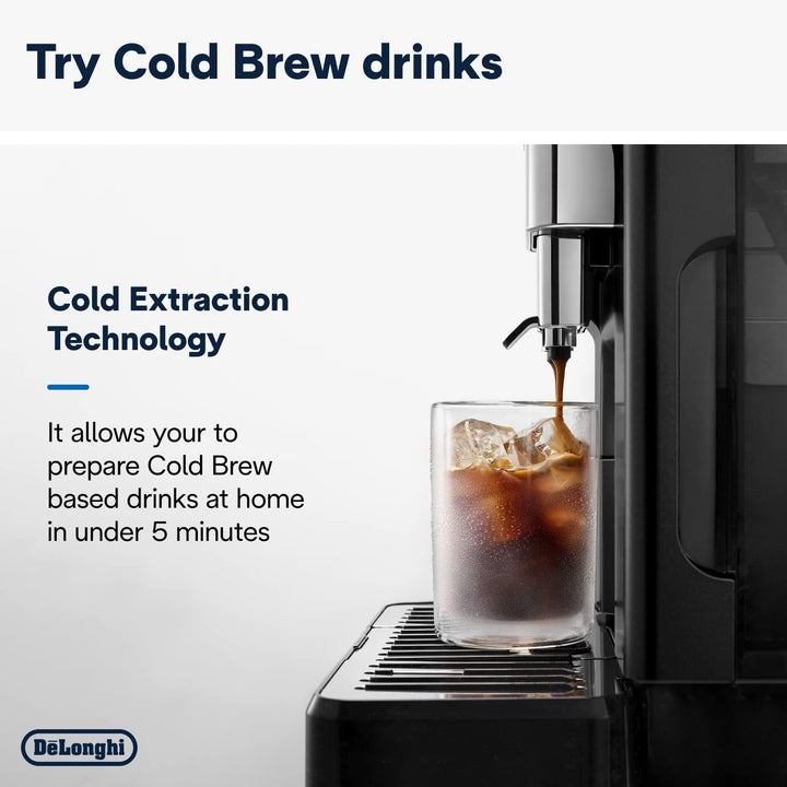 De'Longhi Eletta Explore Cold Brew ECAM452.67.G, Barista Coffee Machine with LatteCrema Hot and Cool, Espresso Machine, Automatic Coffee Bean Machine, Cold Extraction, Coffee Pot Included, Dark Grey