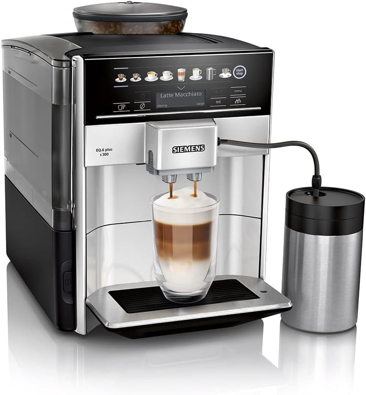 Siemens TE653M11GB EQ6 plus S300, Bean to Cup Fully Automatic Espresso Coffee Machine with milk system, 10 coffee varieties, 2 user profiles - Titanium