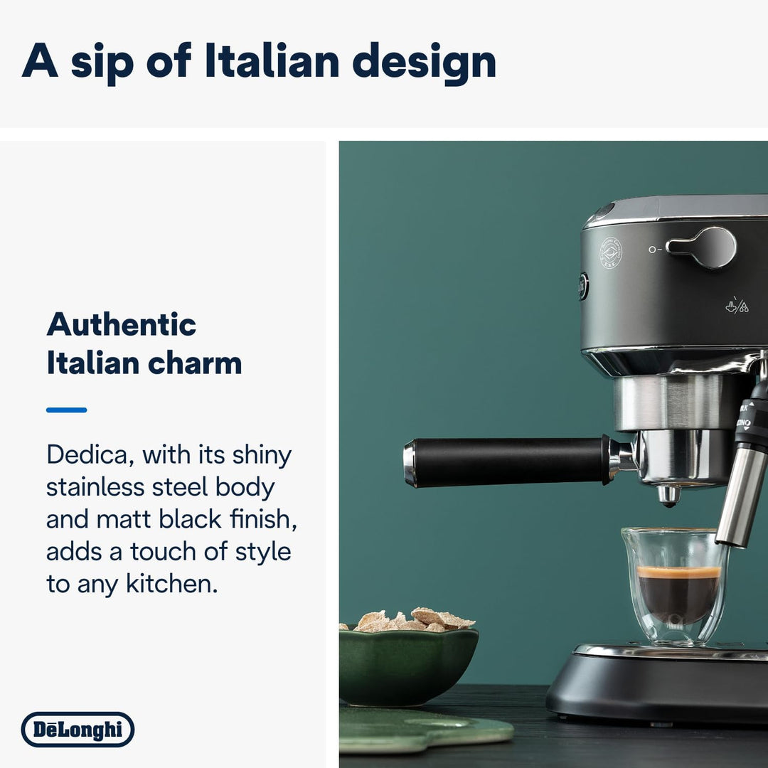 De'Longhi Dedica Style, Traditional Pump Espresso Machine, Coffee and Cappuccino Maker, EC685BK, Black