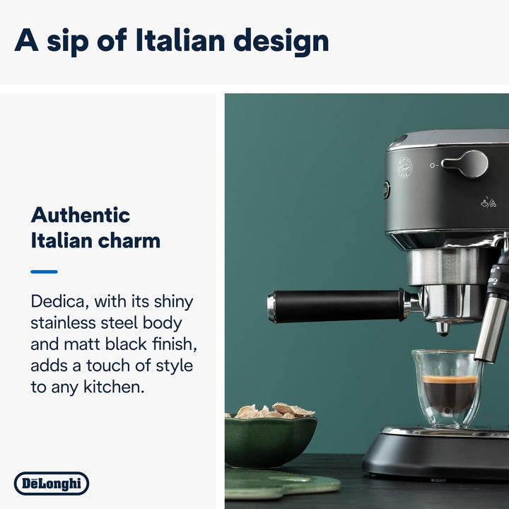 De'Longhi Dedica Style, Traditional Pump Espresso Machine, Coffee and Cappuccino Maker, EC685BK, Black