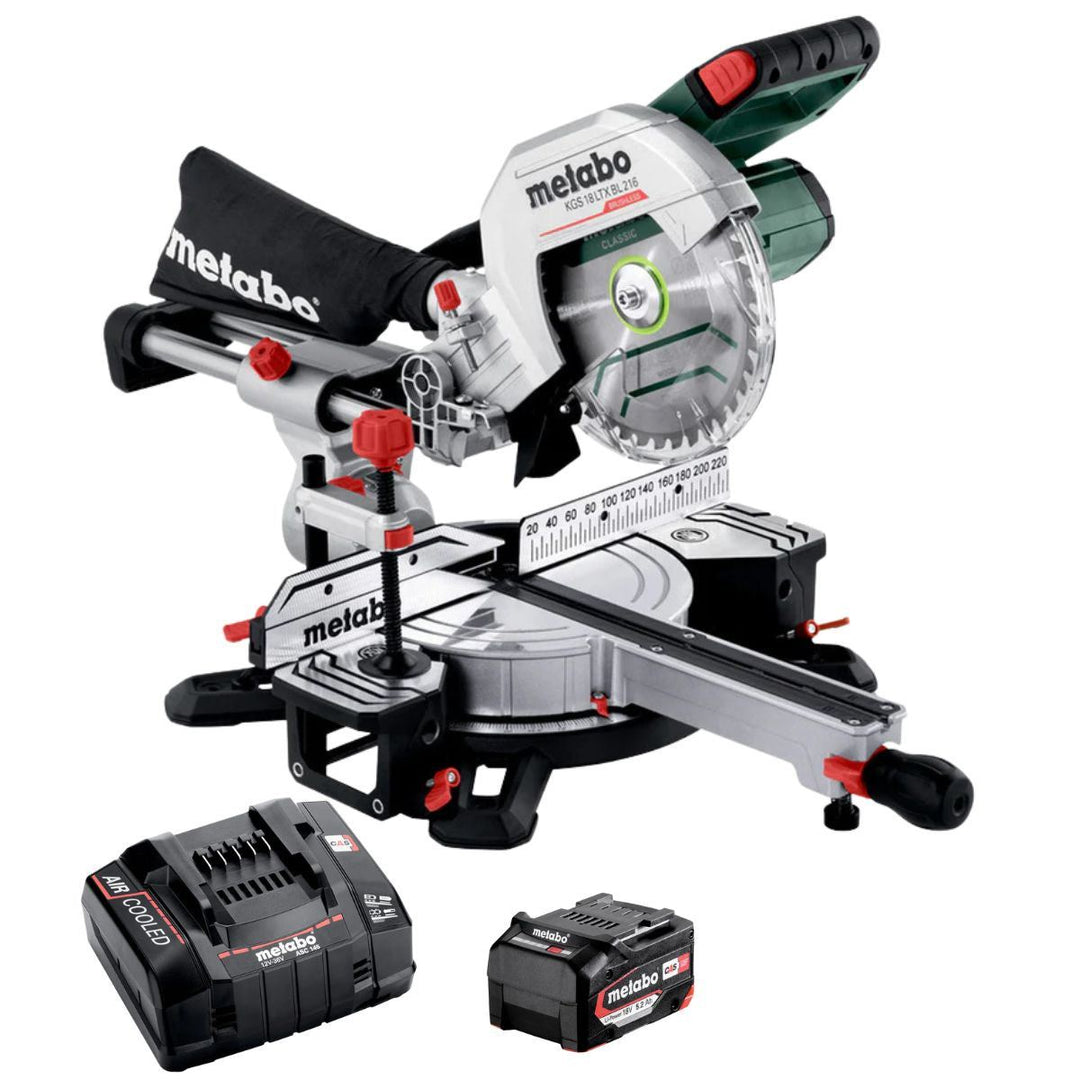 Metabo KGS 18 LTX BL 216 18V 216mm Brushless Sliding Mitre Saw with 1 x 5.2Ah Battery & Charger