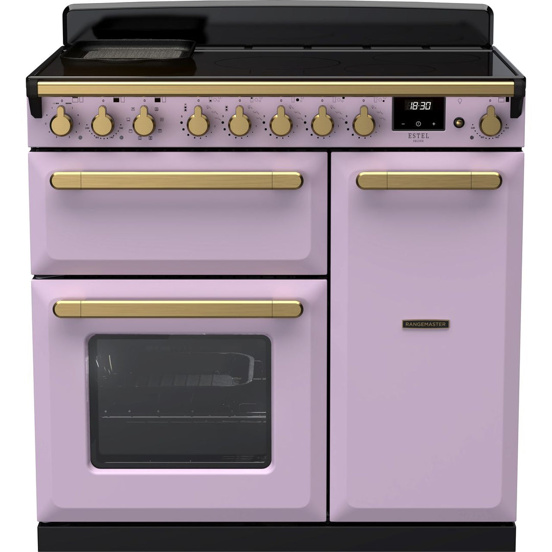 Rangemaster Estel Deluxe ESDL90EIPHTH/AB1 90cm wide Electric Range Cooker with Induction Hob - Heather / Antique Brass