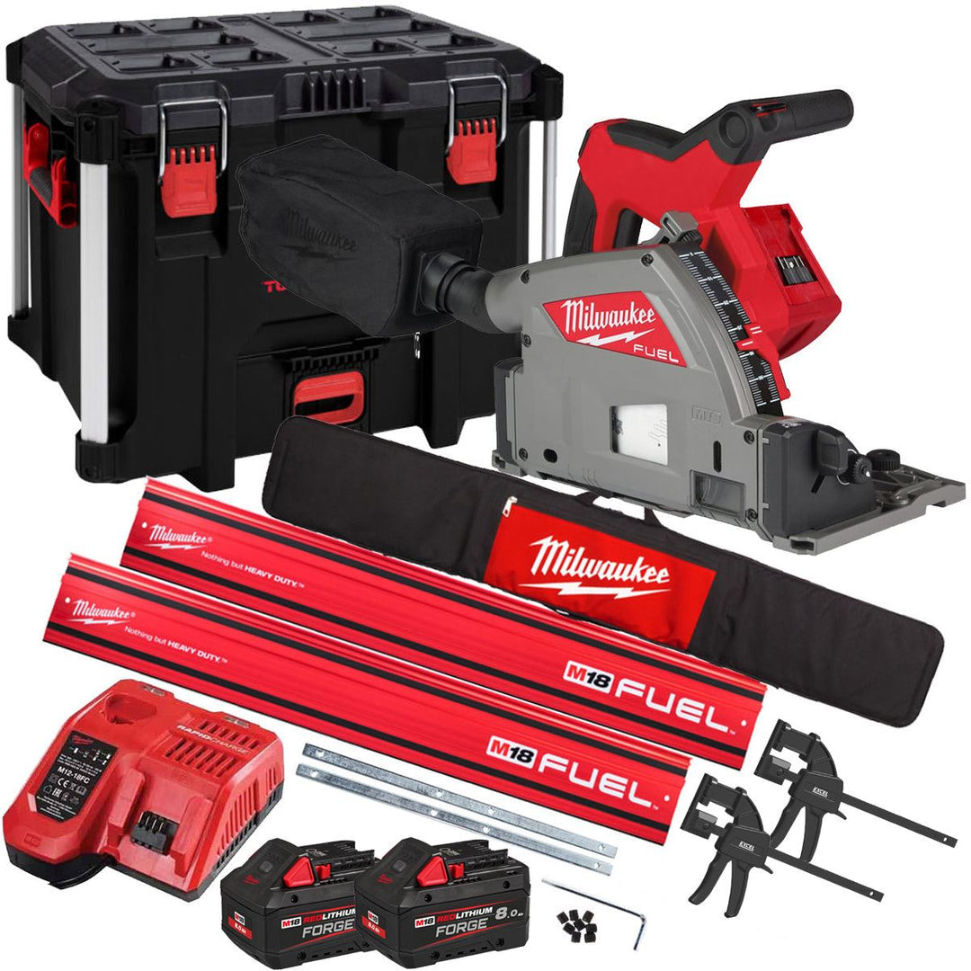 Milwaukee M18FPS55-0P 18V 165mm Fuel Brushless Plunge Saw with 2 x 8.0Ah Battery & Guide Rail Kit