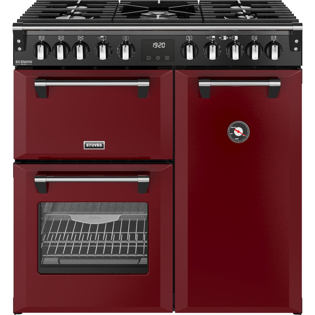 Stoves Richmond Deluxe 90DF 90cm wide Dual Fuel Range Cooker with Gas Hob - Garnet Red