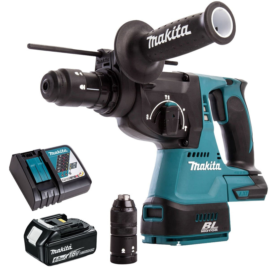 Makita DHR243Z 18V Brushless 24mm SDS+ Rotary Hammer Drill with 1 x 6.0Ah Battery & Charger