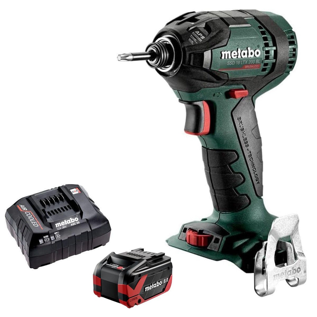 Metabo SSD 18 LTX 200 BL 18V Brushless 1/4" Impact Driver with 1 x 8.0Ah Battery & Charger