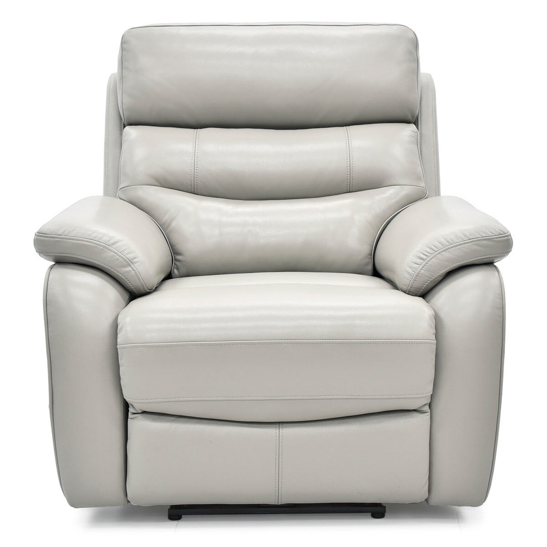 Fletcher Power Light Grey Leather Recliner Reclining Armchair Headrest Foam Arm