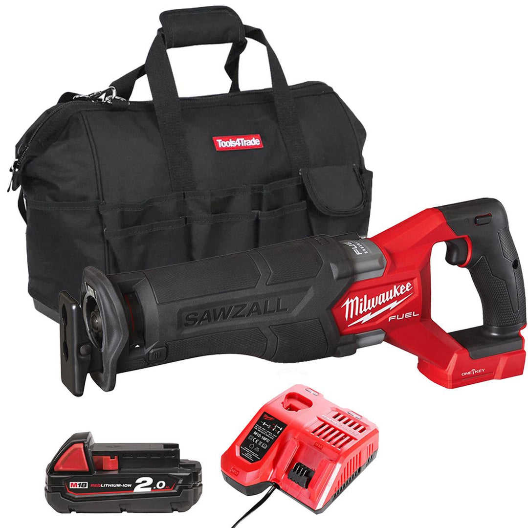 Milwaukee M18ONEFSZ-0 M18 FUEL 18V ONE-KEY Sawzall with 1 x 2.0Ah Battery Charger & Bag