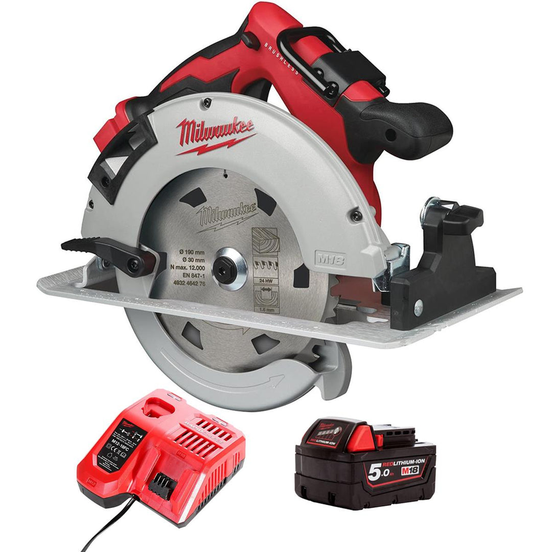 Milwaukee M18BLCS66-0 18V Brushless 190mm Circular Saw with 1 x 5.0Ah Battery &amp; Charger