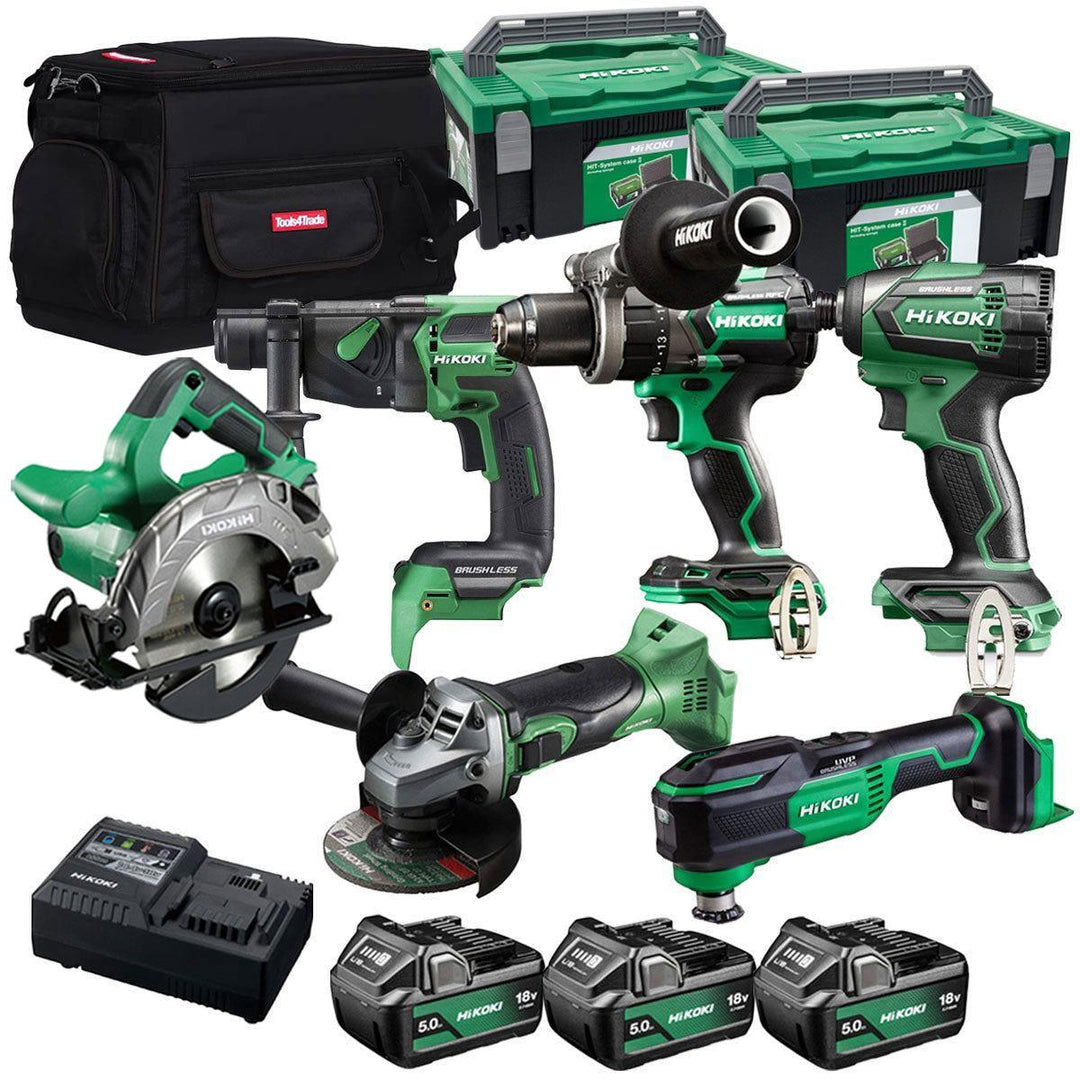 Hikoki 18V 6 Piece Power Tool Combo Kit with 3 x 5.0Ah Battery & Charger T4TKIT-27304