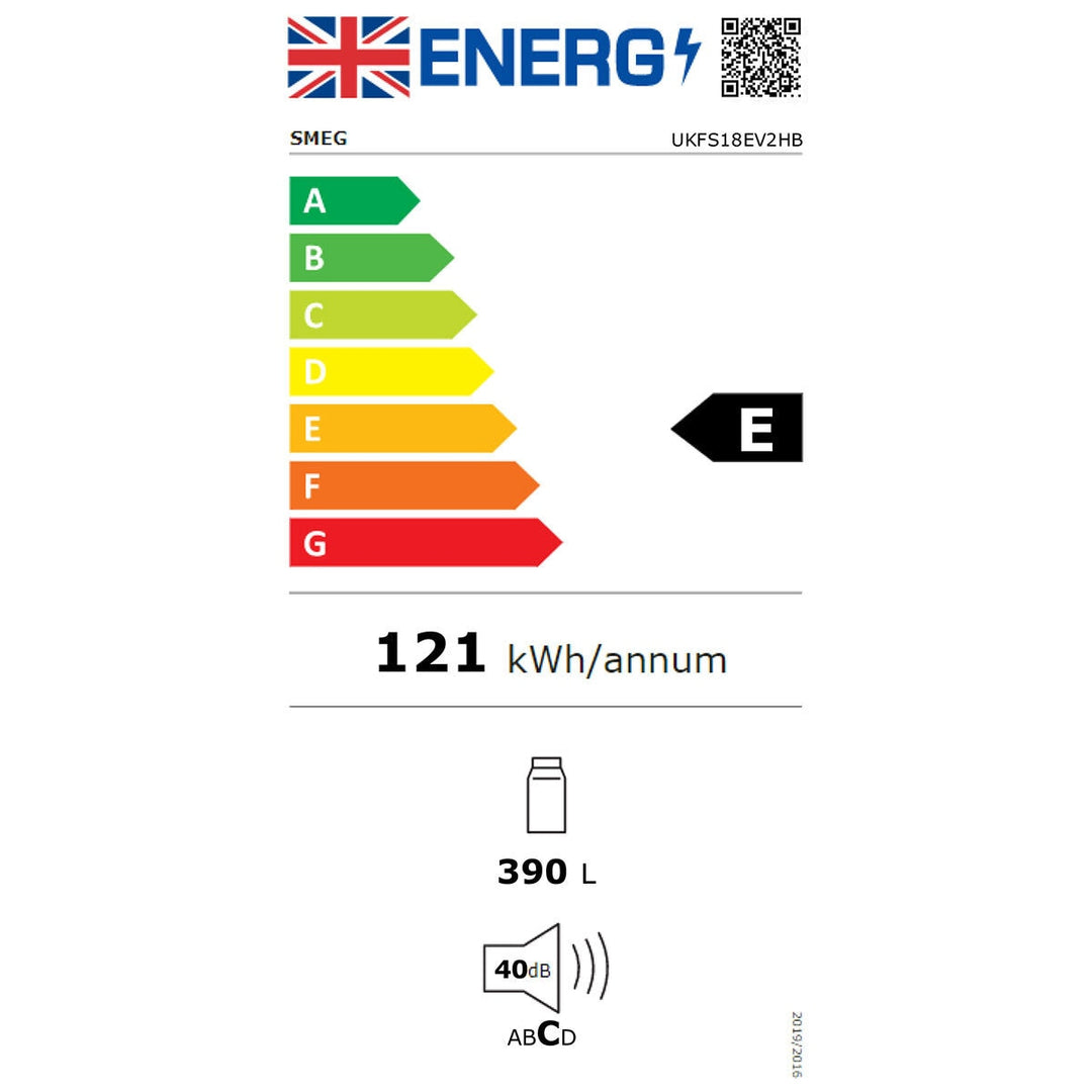 Smeg UKFS18EV2HB, Fridge, E Rated in Gloss Black