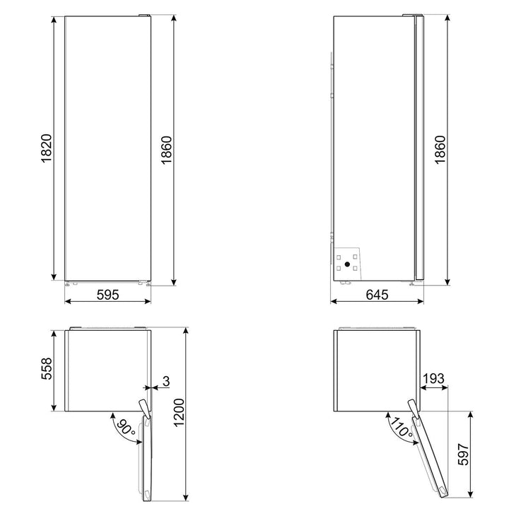 Smeg UKFS18EV2HB, Fridge, E Rated in Gloss Black