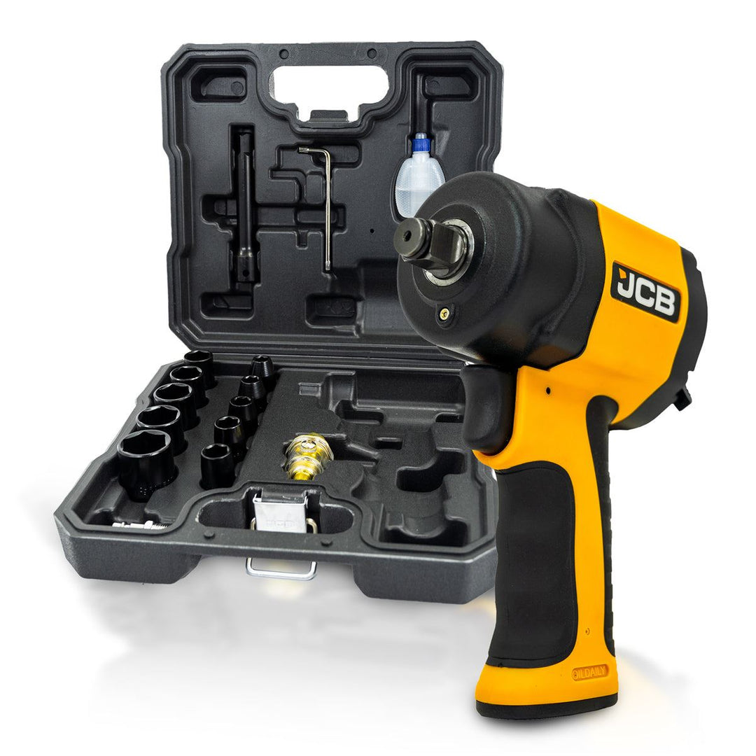 JCB RP9515-KIT 1⁄2'' Square Drive Air Impact Wrench with Socket Set, 610 / 1200Nm Torque