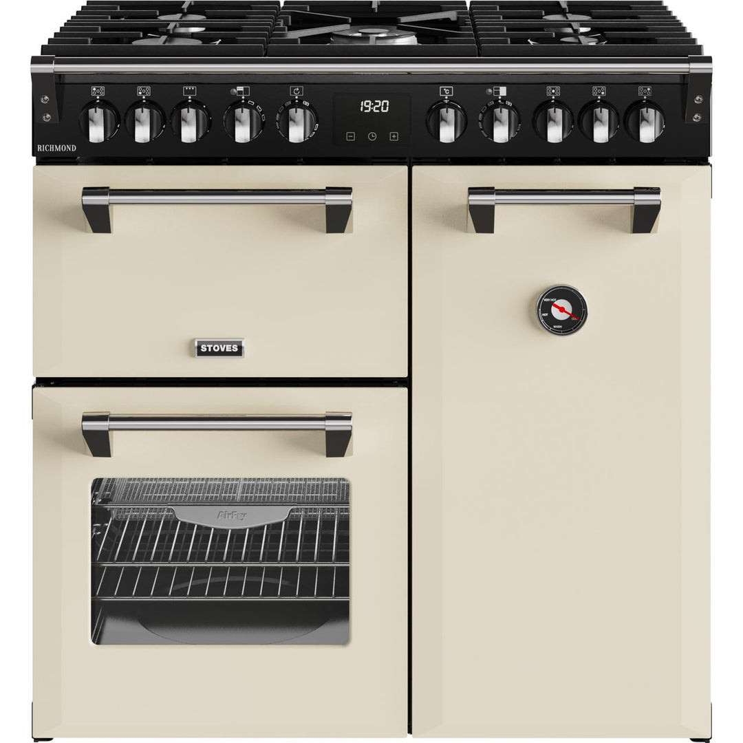 Stoves Richmond 90cm Wide Dual Fuel Range Cooker with Gas Hob - Cream - A/A/A Rated