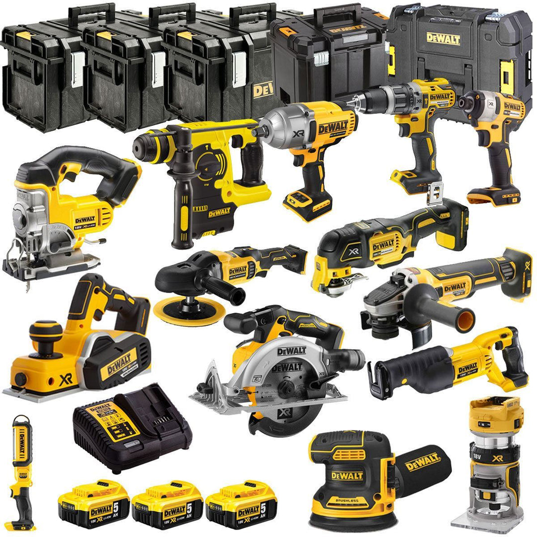 Dewalt 18V 14 Piece Power Tool Kit with 3 x 5.0Ah Battery Charger & Box DEWKIT28
