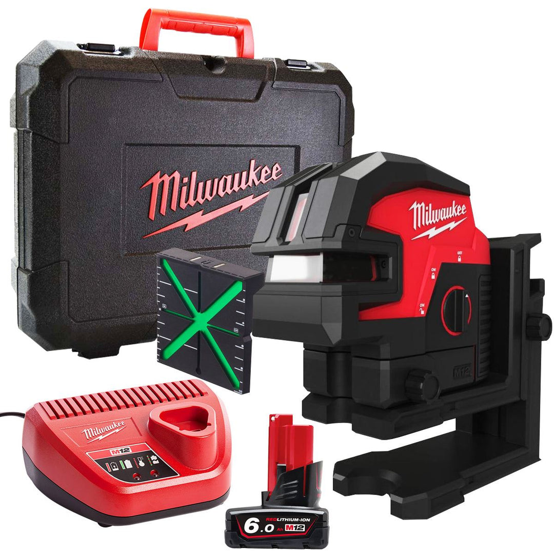 Milwaukee M12CLL4P-0C 12V Cross Line Laser with 4 Points with 1 x 6.0Ah Battery &amp; Charger