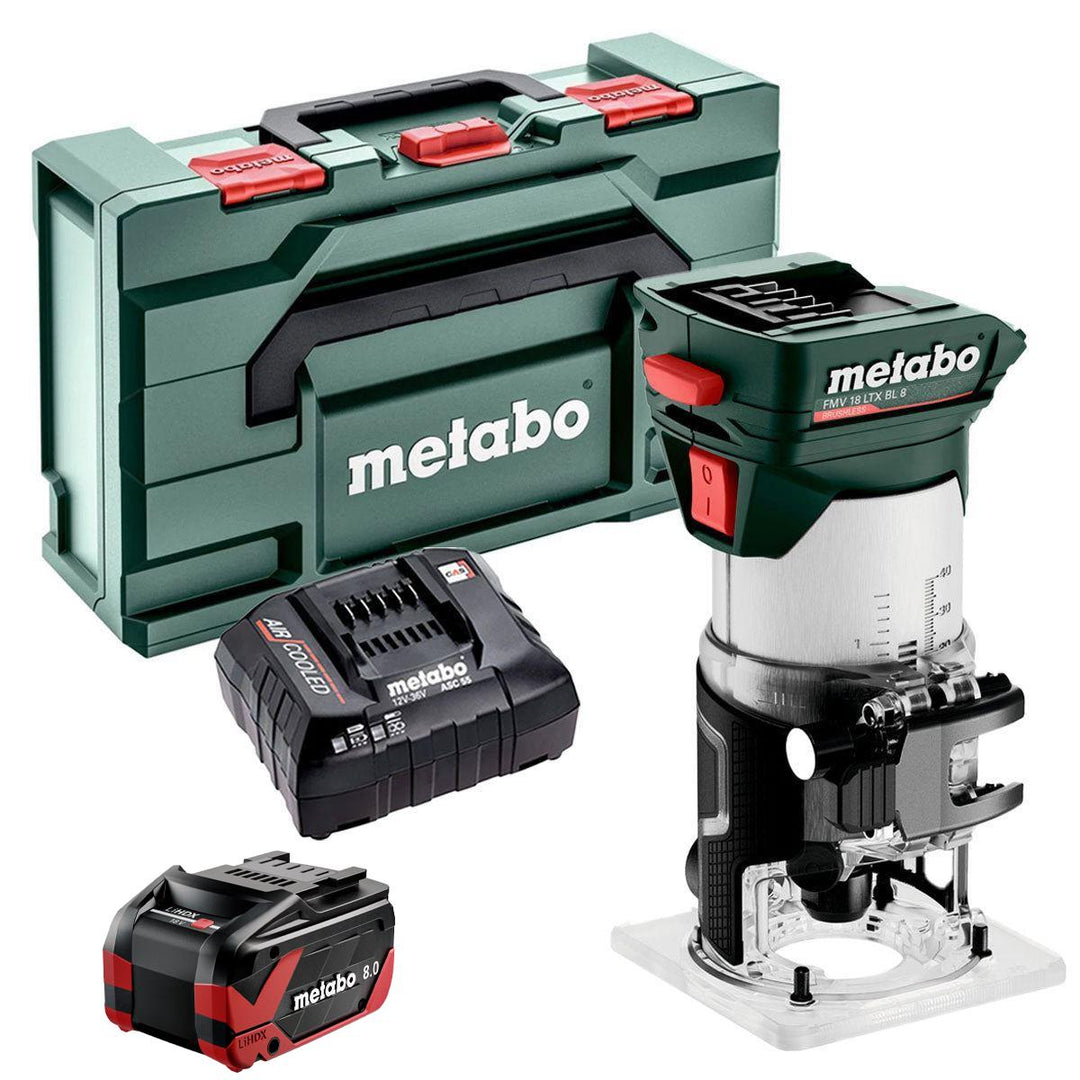Metabo FMV 18 LTX BL 8 18V Brushless 1/4" Trim Router with 1 x 8.0Ah Battery Charger & Metabox