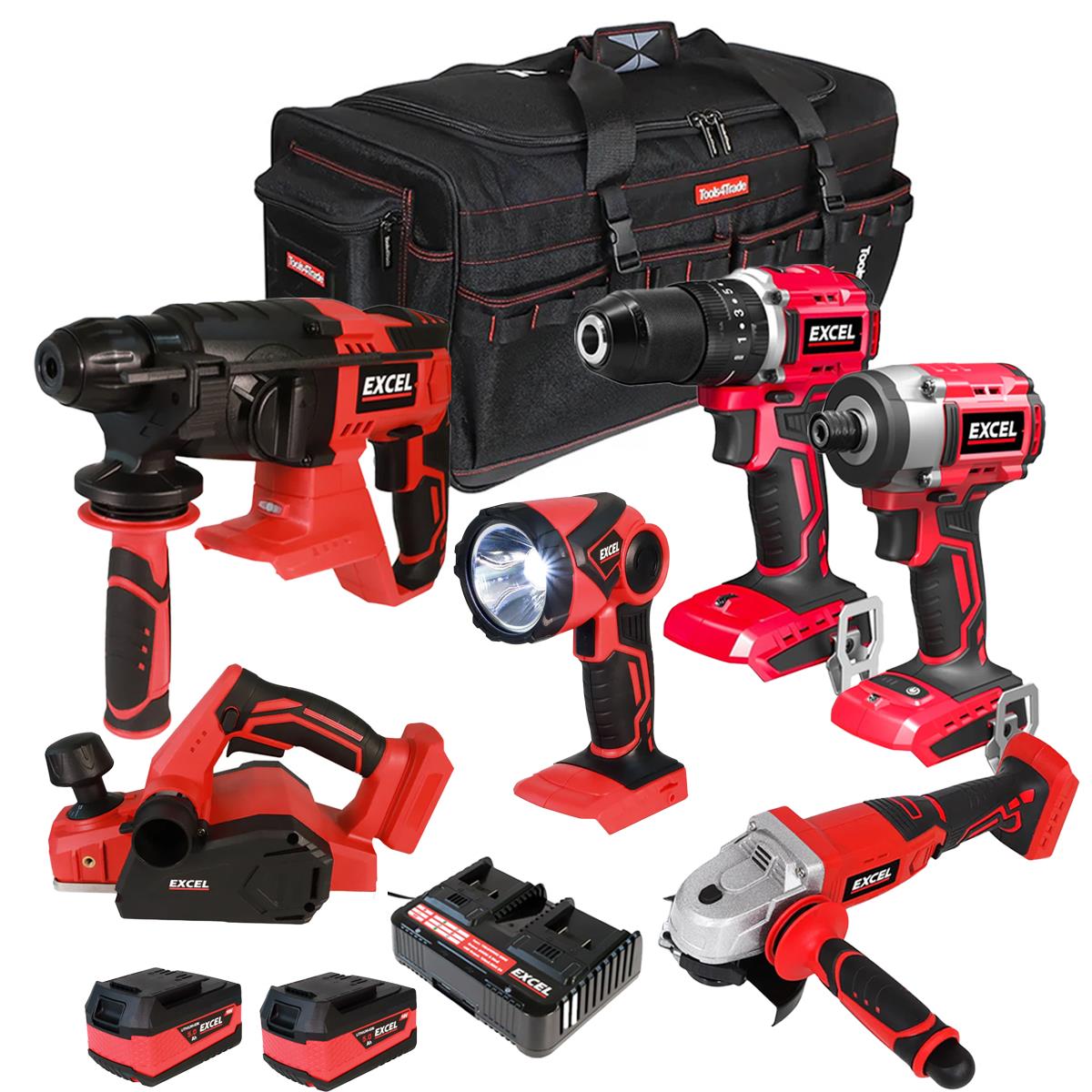 Excel 18V 6 Piece Combo Kit with 2 x 5.0Ah Battery & Charger EXLKIT-89 ...