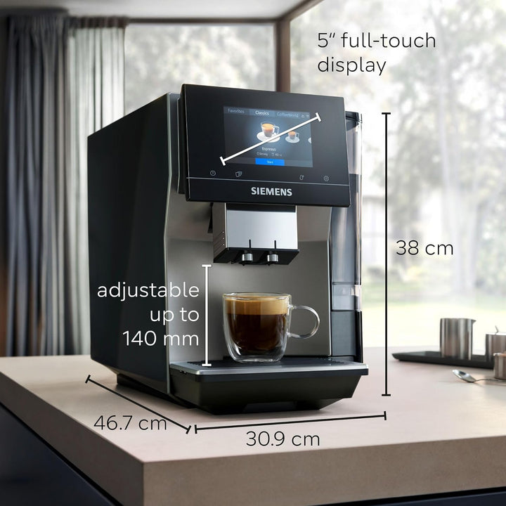 SIEMENS EQ700 Fully Automatic Bean to Cup Coffee Machine, 5" Touch Screen Display, Cold Brew/Slow Brew, Cappuccinatore, 34+ Coffee Beverages, Home Connect, TP715GB1