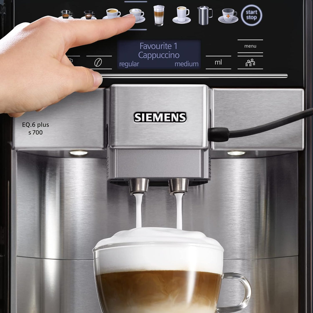 Siemens TE653M11GB EQ6 plus S300, Bean to Cup Fully Automatic Espresso Coffee Machine with milk system, 10 coffee varieties, 2 user profiles - Titanium