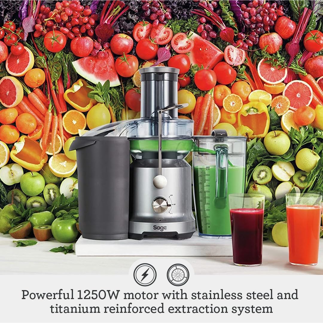 Sage - The Nutri Juicer Cold - Cold Press Extractor for Fruit and Vegetables - High Capacity 2L Jug - 1250W - Silver