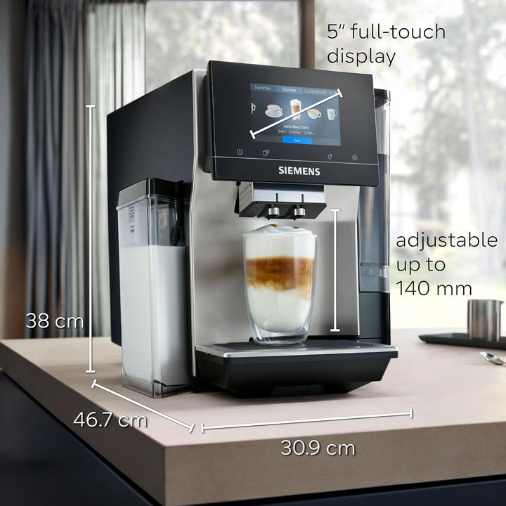 SIEMENS EQ700 Fully Automatic Bean to Cup Coffee Machine, 5" Touch Screen Display, Cold Brew/Slow Brew, Integrated Milk Container, 30+ Coffee Beverages with Home Connect, TQ717GB3