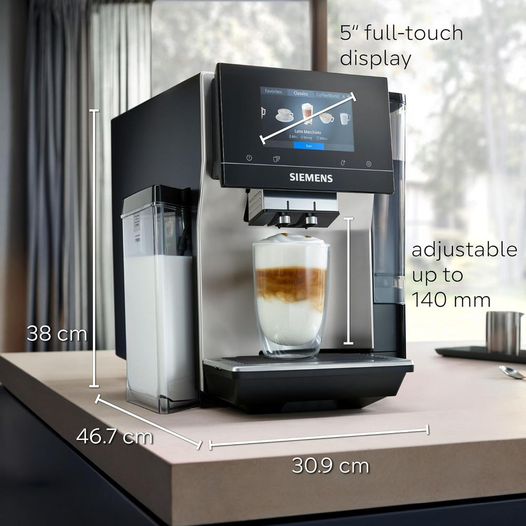 SIEMENS EQ700 Fully Automatic Bean to Cup Coffee Machine, 5" Touch Screen Display, Cold Brew/Slow Brew, Integrated Milk Container, 30+ Coffee Beverages, Home Connect, TQ713GB3