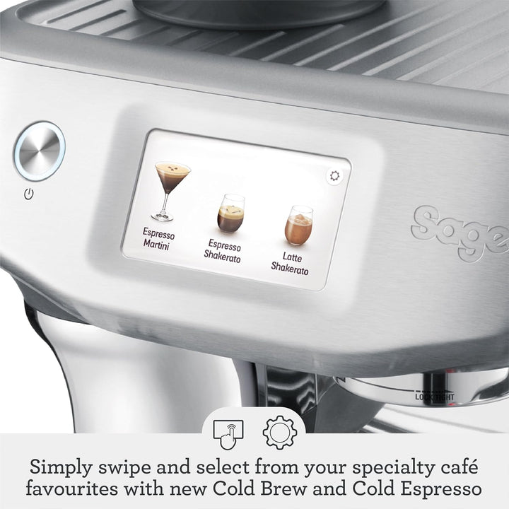 Sage - The Barista Touch Impress - Bean to Cup Coffee Machine, Grinder and Milk Frother, Cappuccino, Latte, Espresso Maker, 8 Presets, Milk Jug, 1700 W and Cold Brew Function, Brushed Stainless Steel