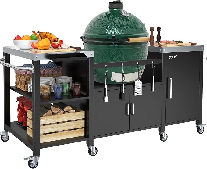 GDLF Outdoor Grill Table for XL Big Green Egg, Metal Grill Cart Big Green Table Only for Xlarge