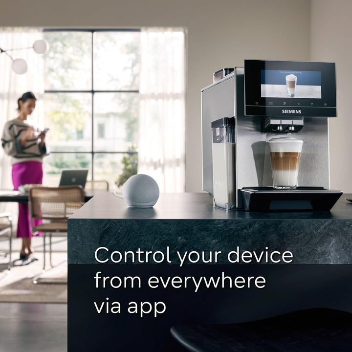 SIEMENS EQ900 Fully Automatic Bean to Cup Coffee Machine, 6.8" Touch Screen Display, Cup Warmer, dualBean System, baristaMode, beanIdent System, 30+ Beverages with Home Connect, TQ907GB3