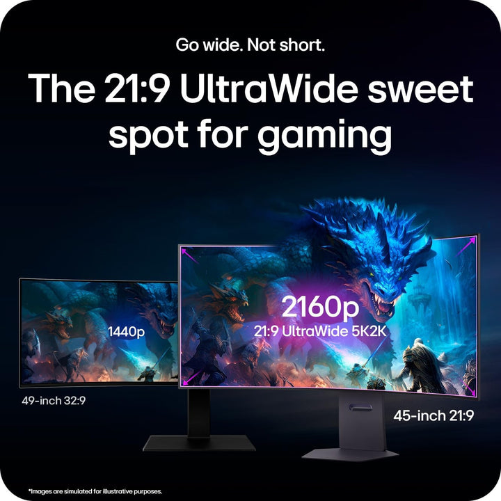 LG UltraGear OLED GX9 Gaming Monitor 45GX950A-B - 5K2K 45 Inch WOLED Curved, Dual-mode 165-330Hz, 0.03ms, 275-1300nits, FreeSync Premium Pro, HDR 400, Speakers, DP 2.1, HDMI 2.1, USB-C, Black