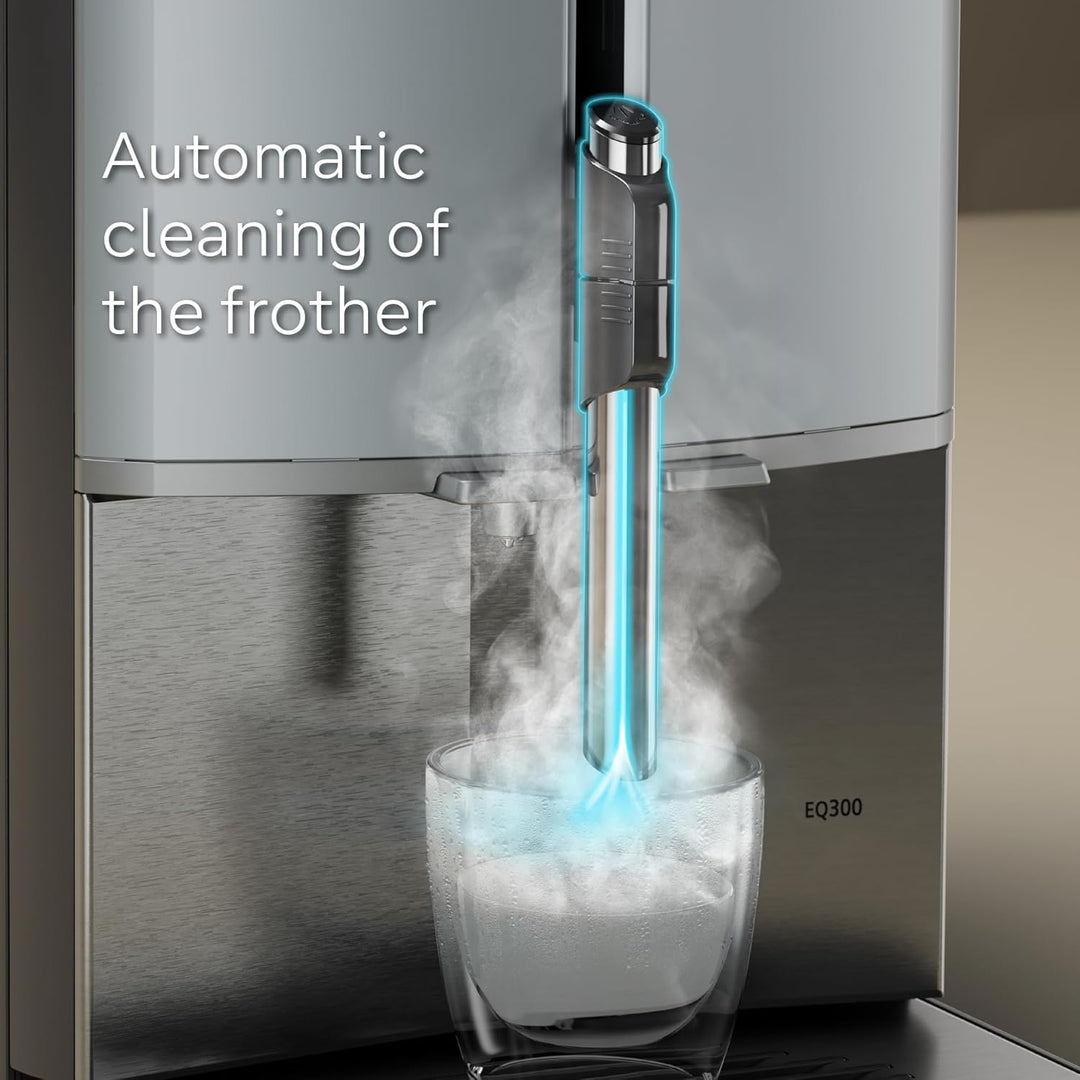 SIEMENS EQ300 Fully Automatic Bean to Cup Espresso Coffee Machine with milk frother arm, oneTouch Function, 4 coffee beverages, 3 coffee strengths, TF301G19, Piano Black