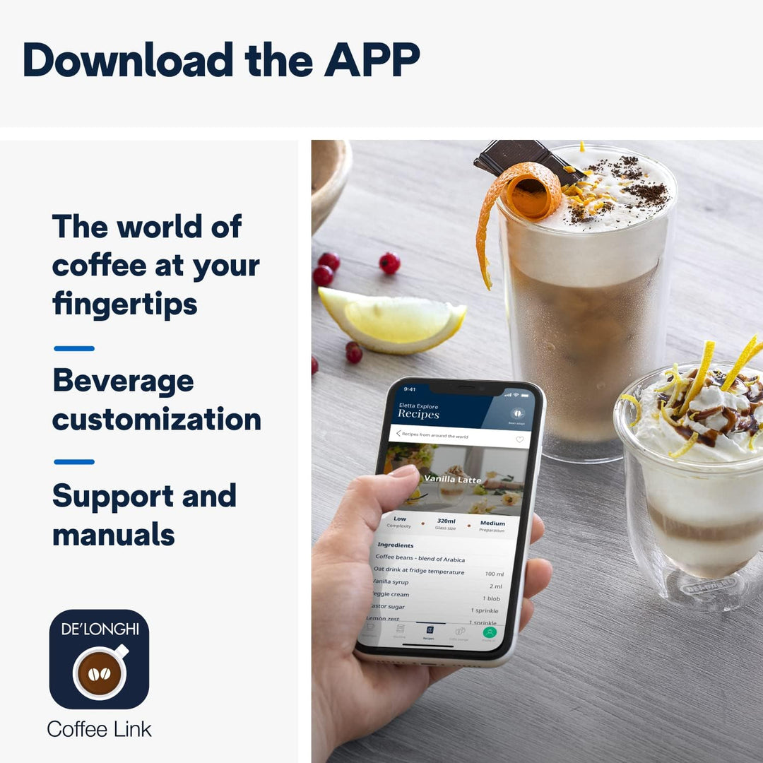 De'Longhi Eletta Explore Cold Brew ECAM452.67.G, Barista Coffee Machine with LatteCrema Hot and Cool, Espresso Machine, Automatic Coffee Bean Machine, Cold Extraction, Coffee Pot Included, Dark Grey