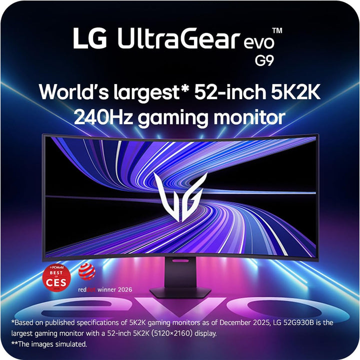 LG UltraGear evo G9 52G930B 52 inch 5K2K 240Hz Curved Gaming Monitor | World’s Largest 5K2K Display, 1000R Curve, 1ms GtG, HDR600, HDMI2.1, DP 2.1, USB-C 90W, FreeSync Premium