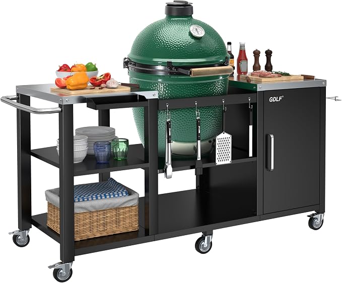 GDLF Outdoor Grill Table for Large Big Green Egg, Metal Grill Cart Station, Large Big Green Egg Table Only