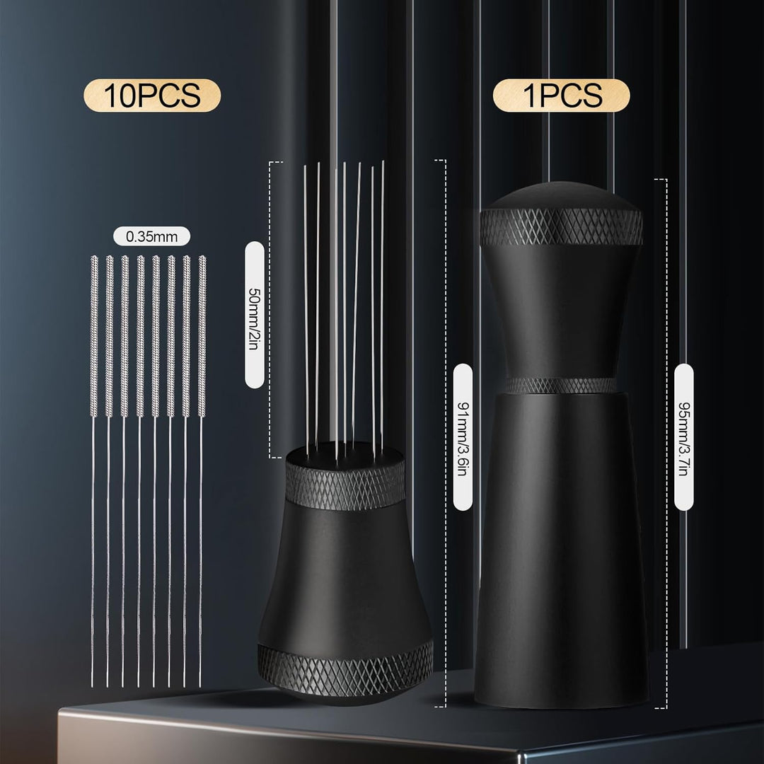 Wdt Tool, Aluminium Wdt Tool Espresso with 7 Espresso Needles 0.3 mm, 10 Replacement Needles, Aluminium Wdt Tool Espresso with Stand, Espresso Coffee Stirrer, Espresso Coffee Stirrer for