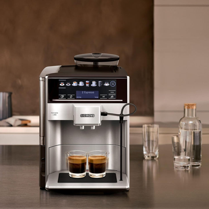 Siemens TE653M11GB EQ6 plus S300, Bean to Cup Fully Automatic Espresso Coffee Machine with milk system, 10 coffee varieties, 2 user profiles - Titanium