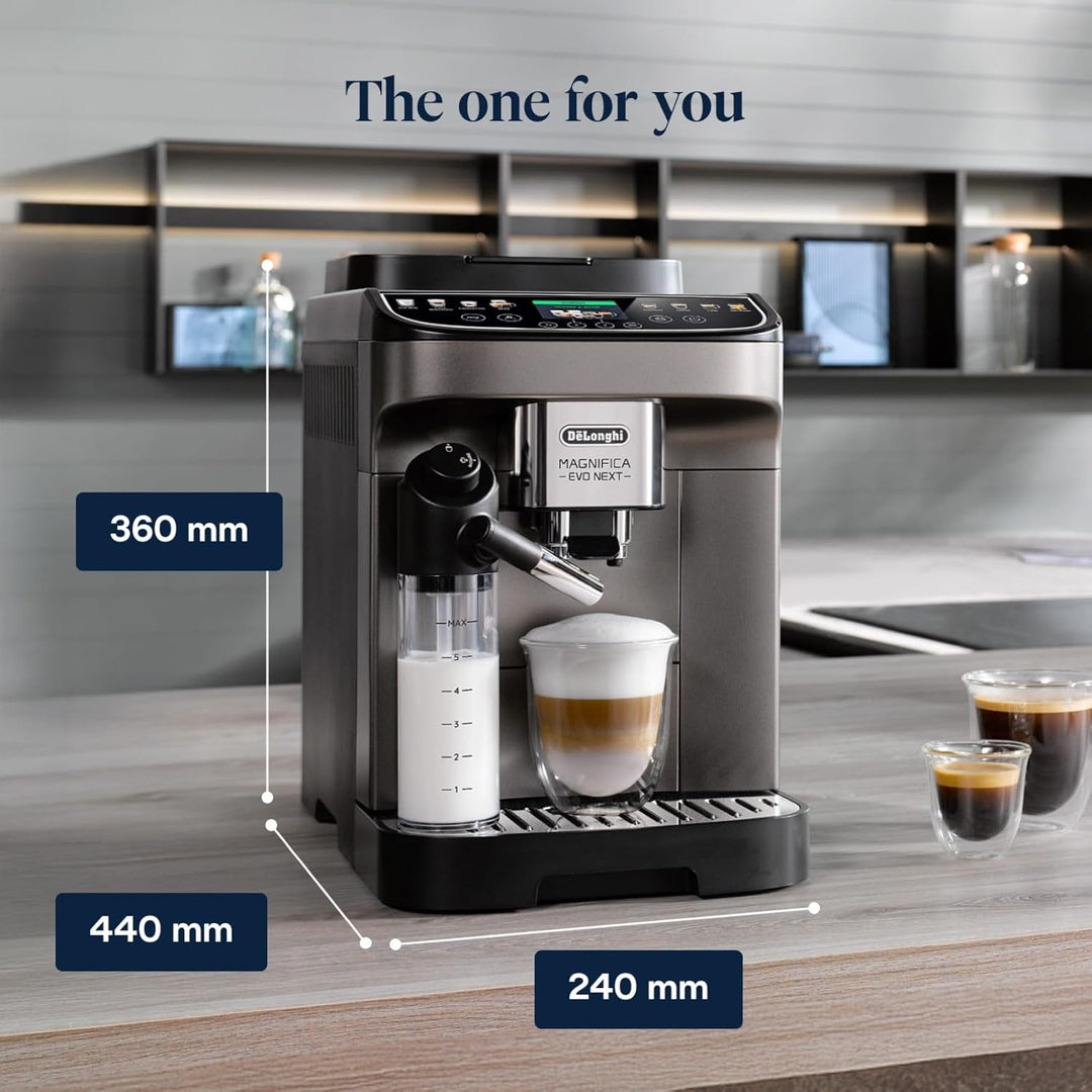 De'Longhi Magnifica Evo Next ECAM312.80.TB, Automatic Coffee Machine With Automatic Milk Frother, Bean To Cup Coffee and Cappuccino Machine with Intuitive Touch Display, Black/Titanium