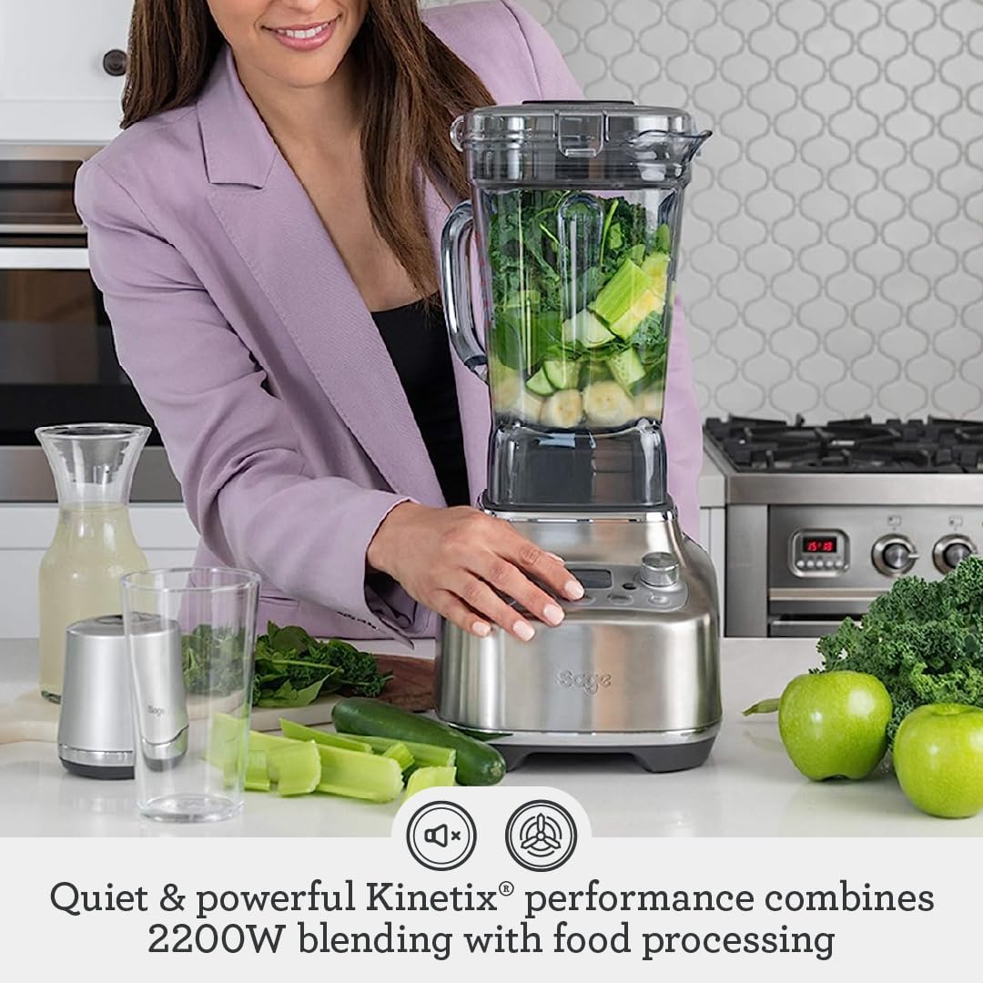 Sage - The Super Q - Quick and Quiet Blender - 5 Programs, 2400 W, 12 Speed Settings, 2 L Jug, 700 ml Cup - Smoothie Maker, Soup, Crushed Ice - Mix, Puree, Cocktails, Sauce - Brushed Stainless Steel