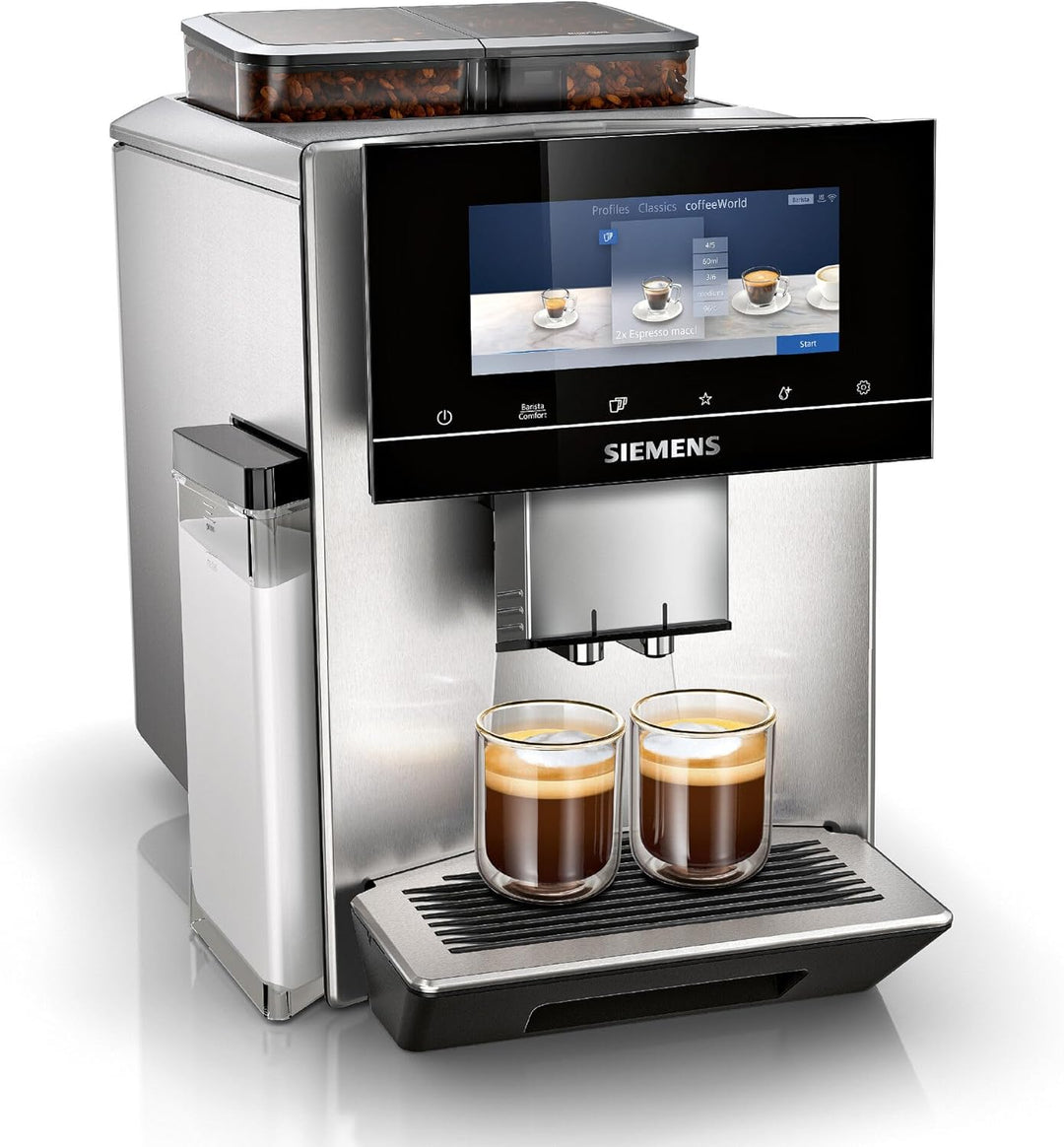 SIEMENS EQ900 Fully Automatic Bean to Cup Coffee Machine, 6.8" Touch Screen Display, Cup Warmer, dualBean System, baristaMode, beanIdent System, 30+ Beverages with Home Connect, TQ907GB3