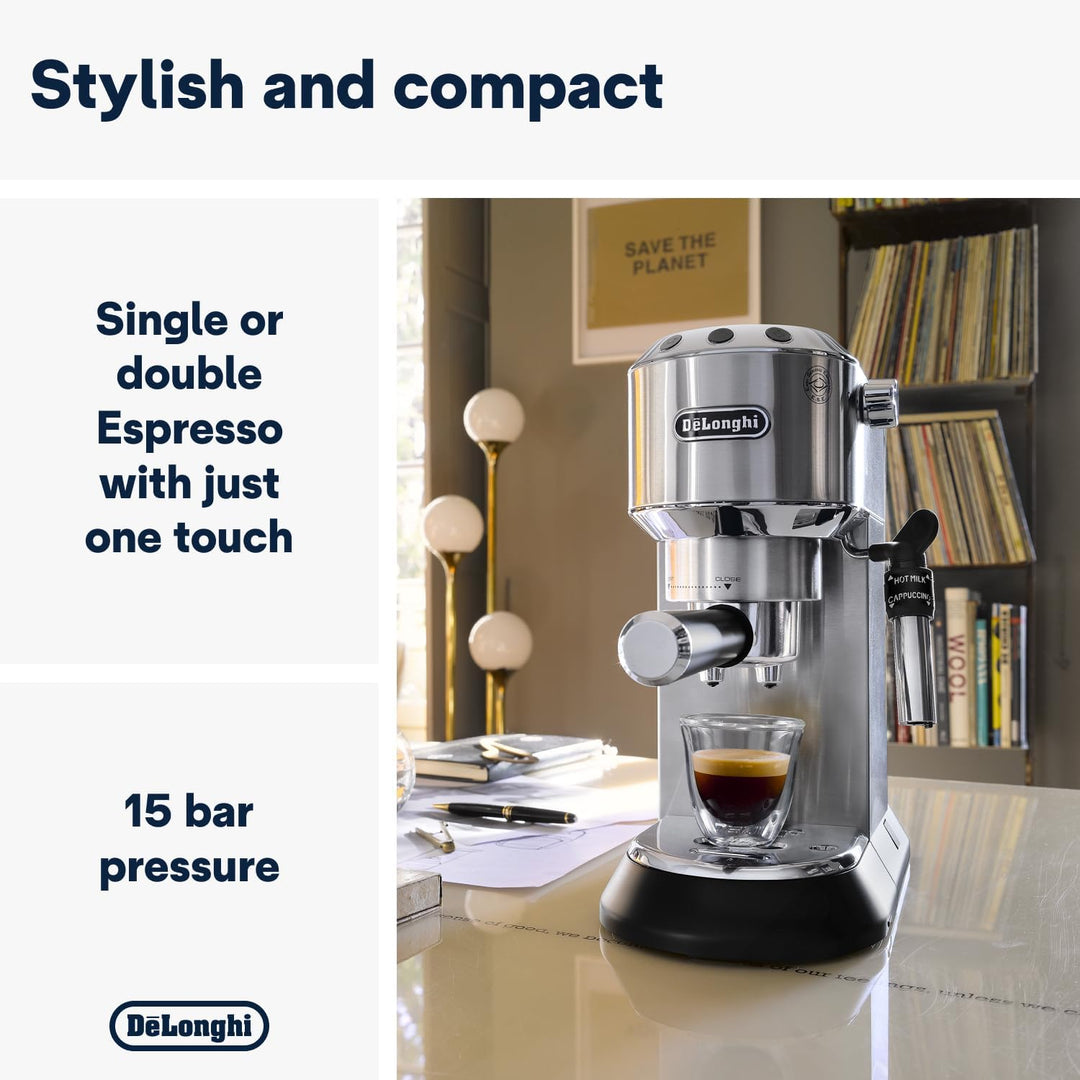 De'Longhi Dedica Style, Traditional Pump Espresso Machine, Coffee and Cappuccino Maker, EC685M, Silver
